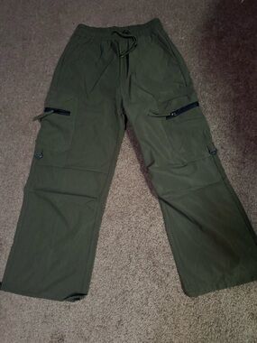 Women's Olive Green Utility Track Pants with Drawstring Waist